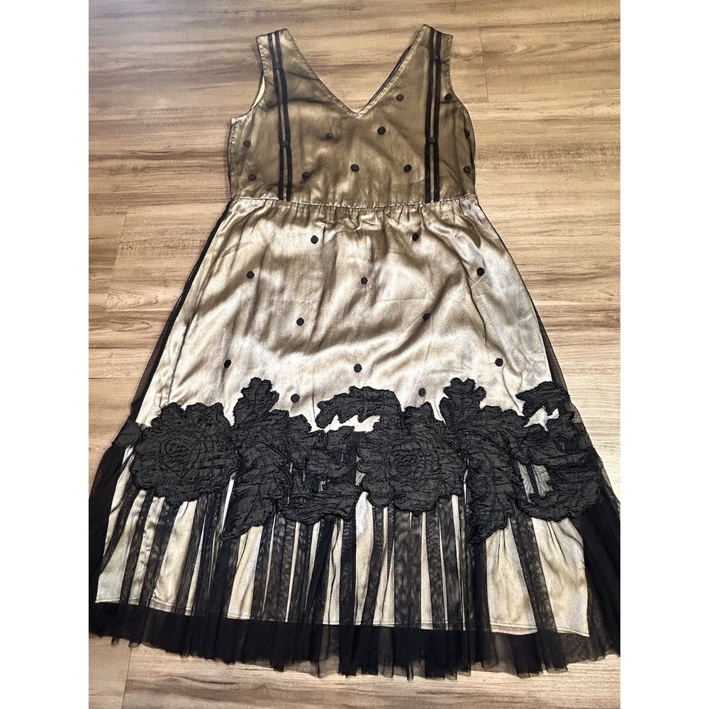 Yoana Baraschi Dress Womens 2 Black Tulle Embroidered Sleeveless Anthropologie